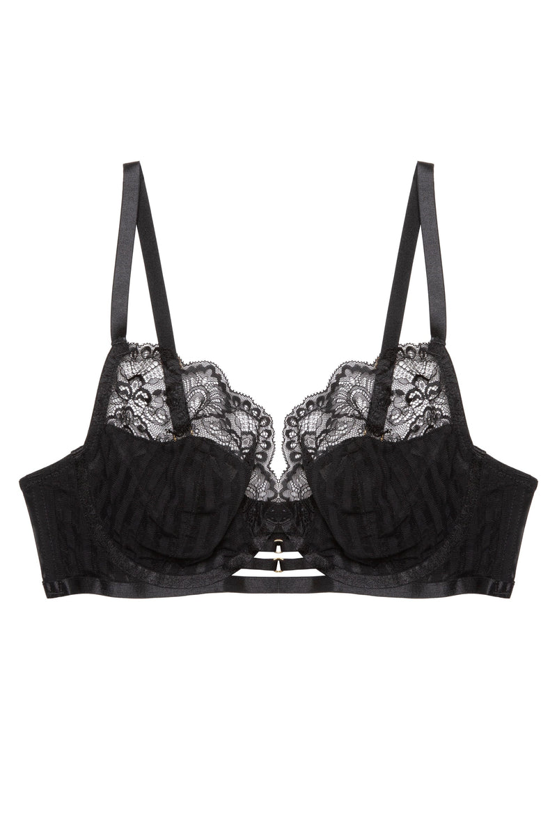 Saretta Black Stripe Mesh and Lace Plunge Bra