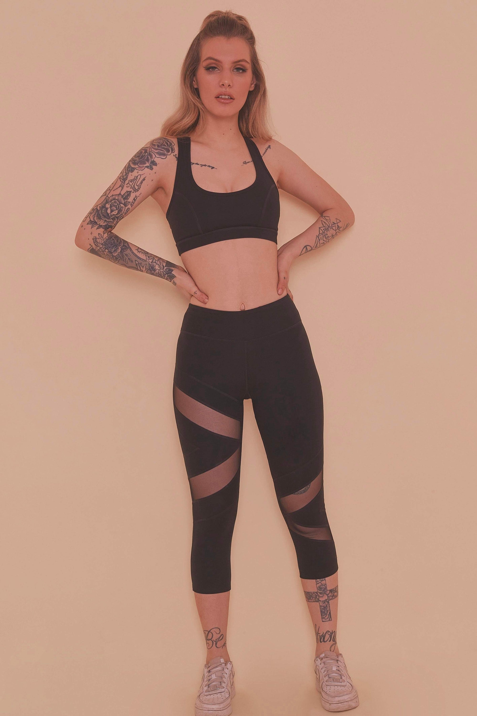 Wolf & Whistle Mesh Panel Crop Leggings Black