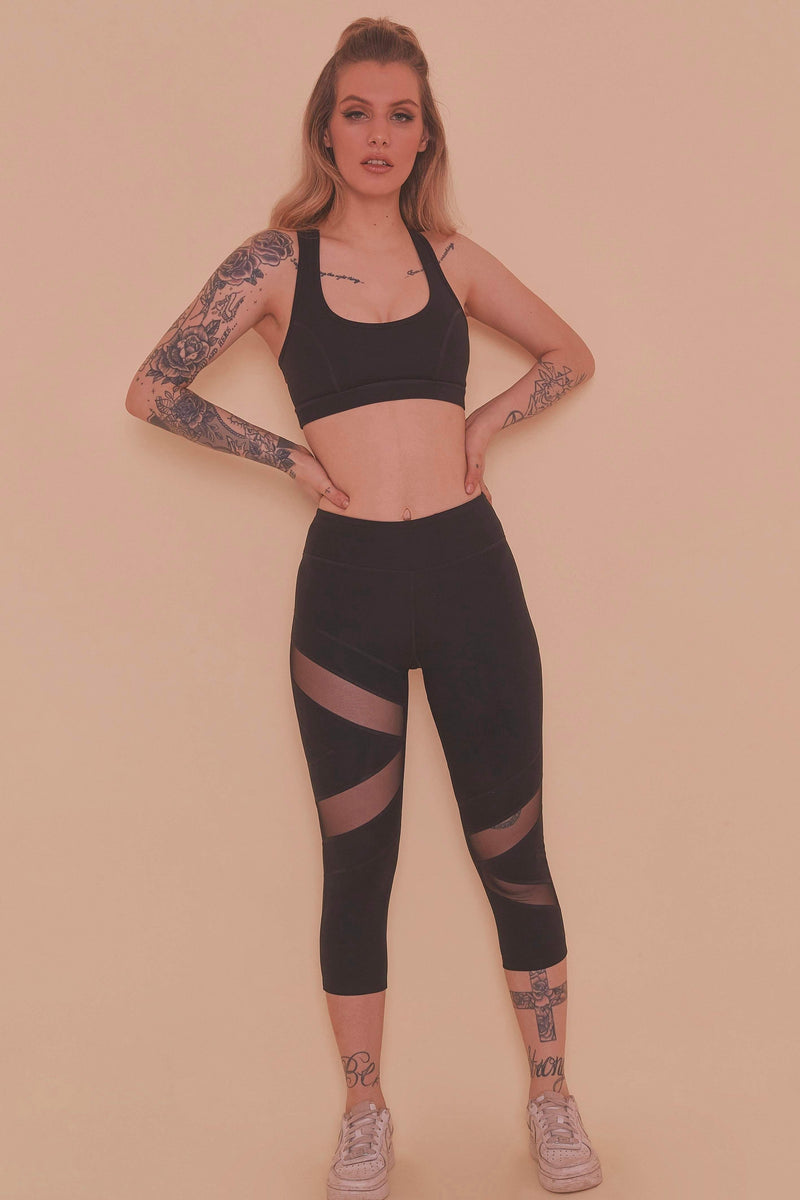 Wolf & Whistle Mesh Panel Crop Leggings Black