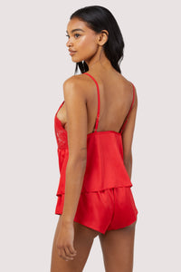 Rosie Red Satin and Lace Cami & Short Set