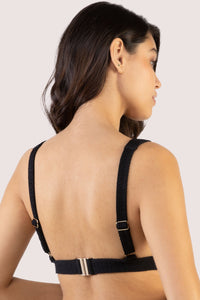 Black Textured Non Wired Plunge Bikini Top Fuller Bust Exclusive