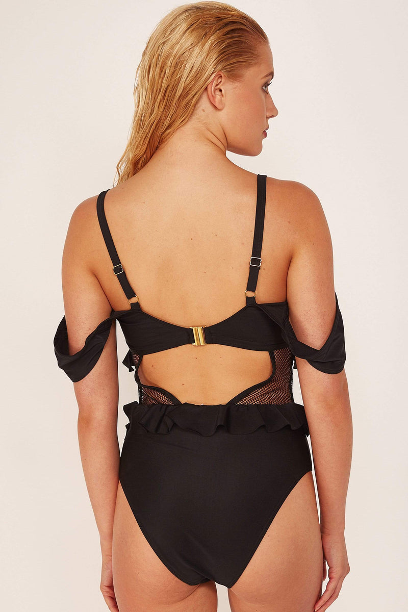 Black Lace Up Swimsuit