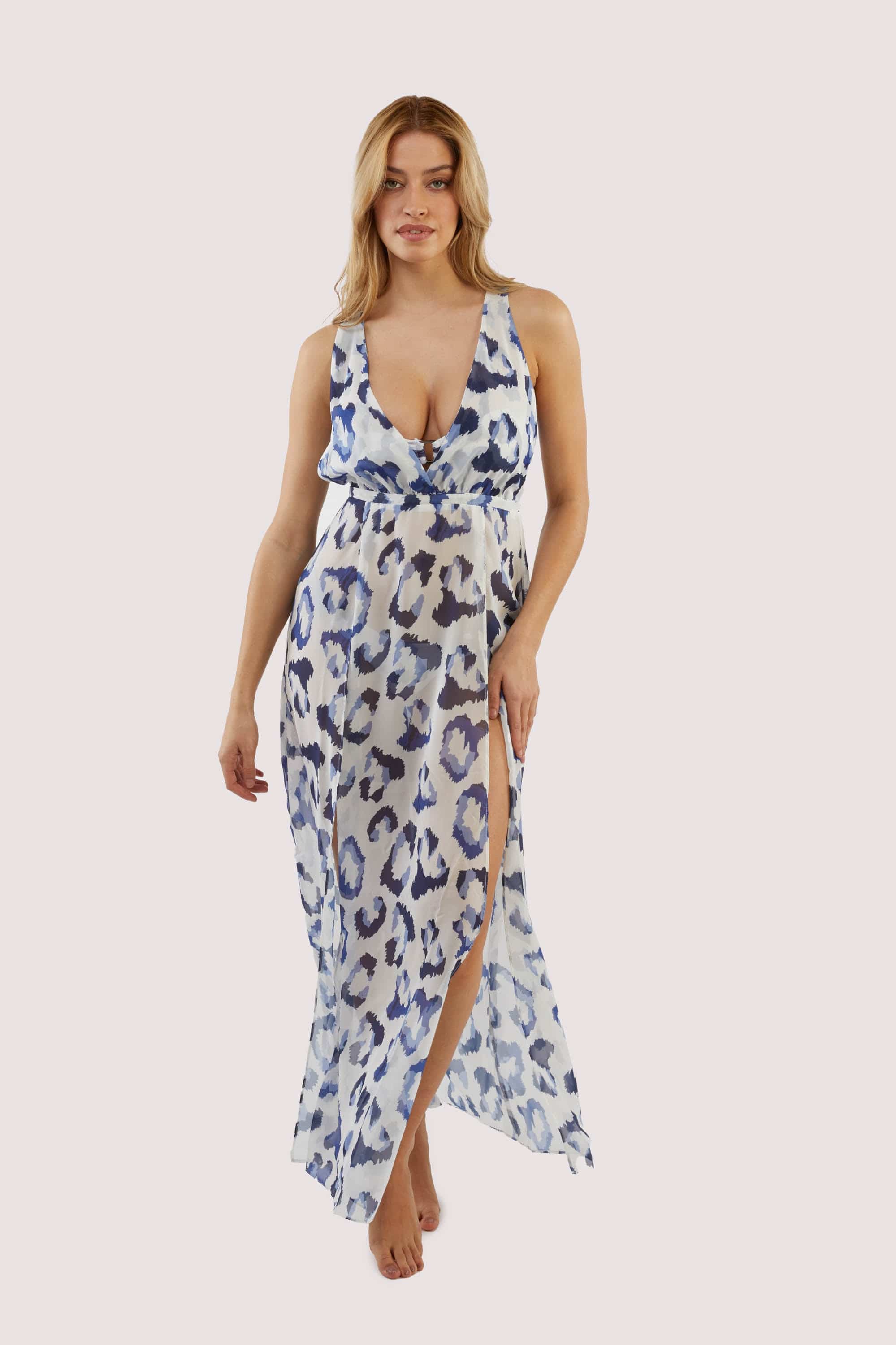 Wolf & Whistle Blue Leopard Beach Dress