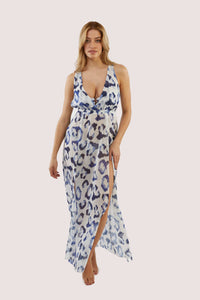 Wolf & Whistle Blue Leopard Beach Dress