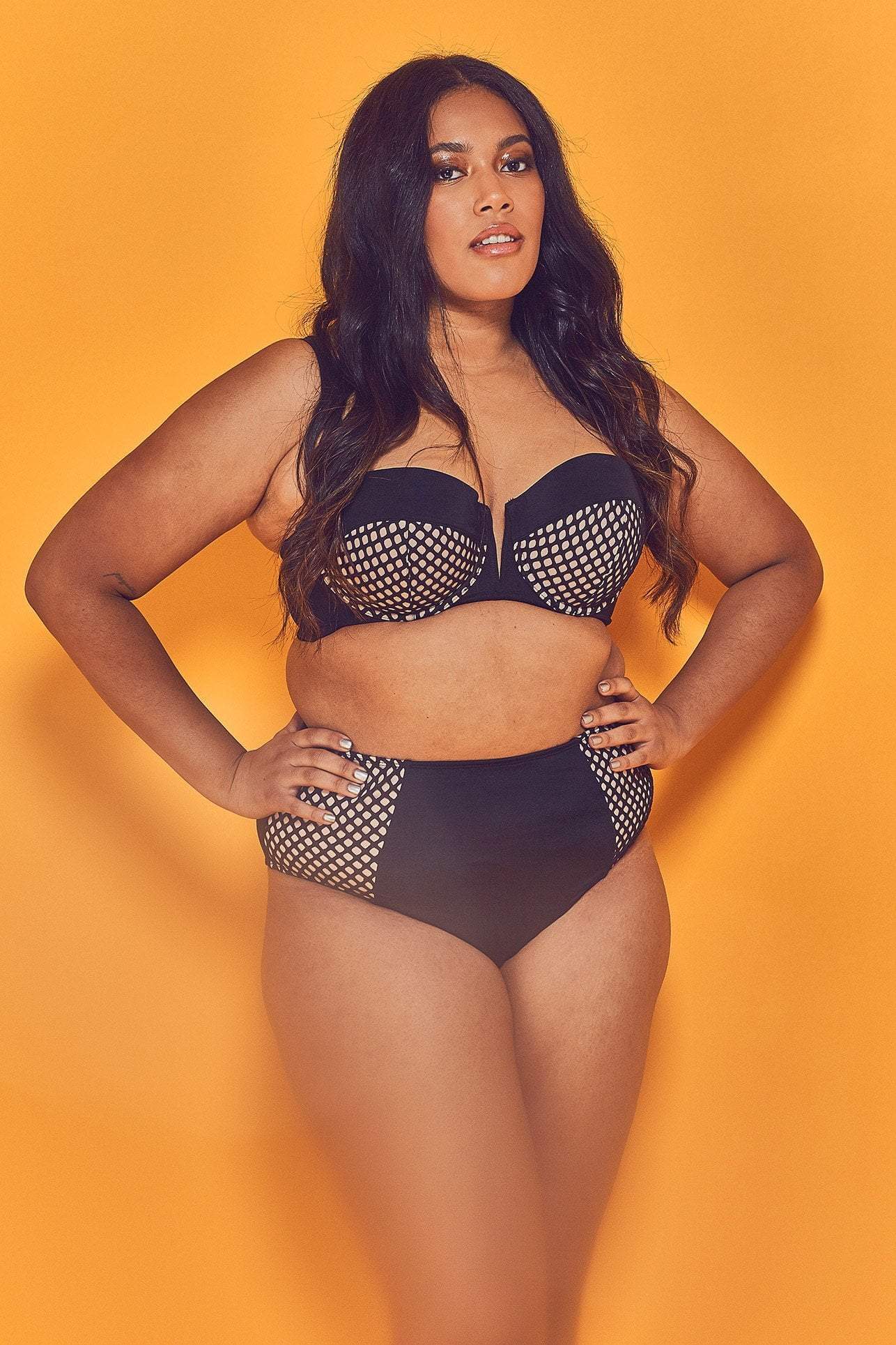 Cyra Fishnet Panel Underwired Bikini Top Curve
