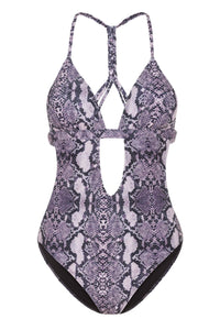 Snakeskin Macreme Back Cut Out Swimsuit